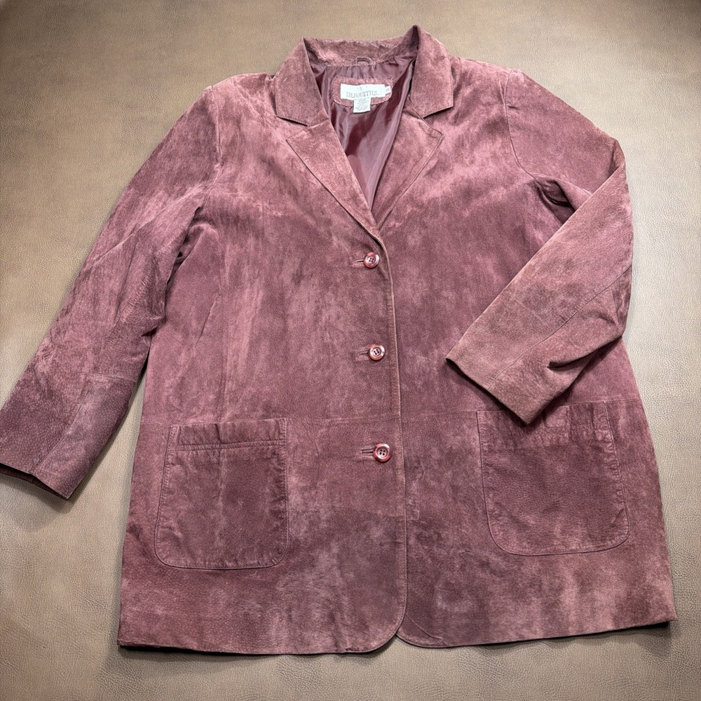 Vintage 1980's Chore Jacket Women's 20 Suede Leather Mid Length Lined Burgundy